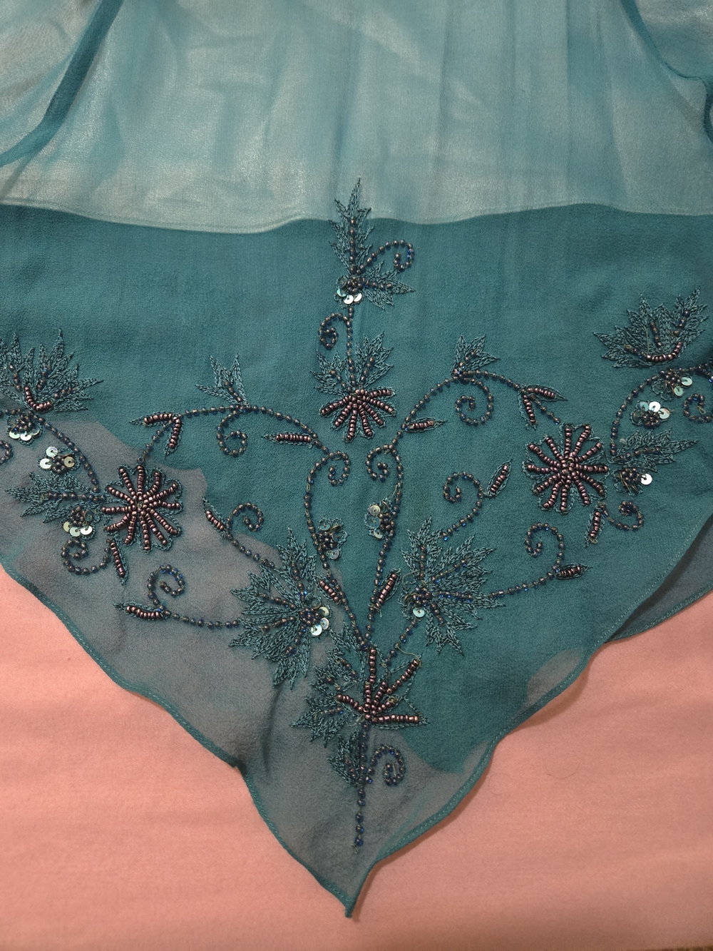 Adrianna Papell Teal Asymmetrical Beaded Fairy Dress - Picture 4 of 5